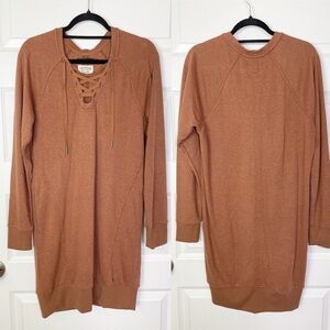 Prana Cozy Up Terry Sweatshirt Dress Roux Heather Long Sleeve Size Small NWOT